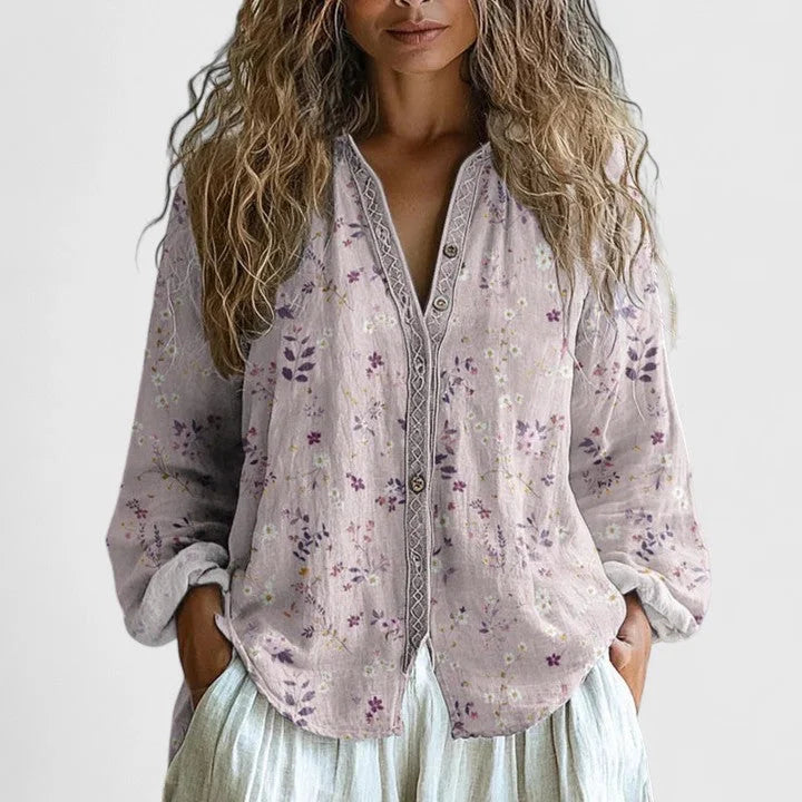 Katoenen blouse met bloemenprint en knopen