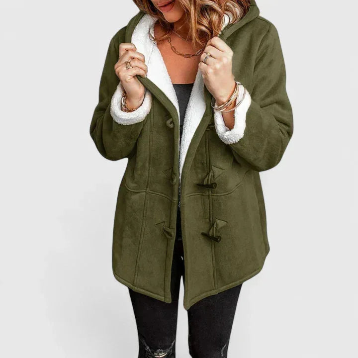 Suède-look jack met toggle-capuchon en sherpavoering