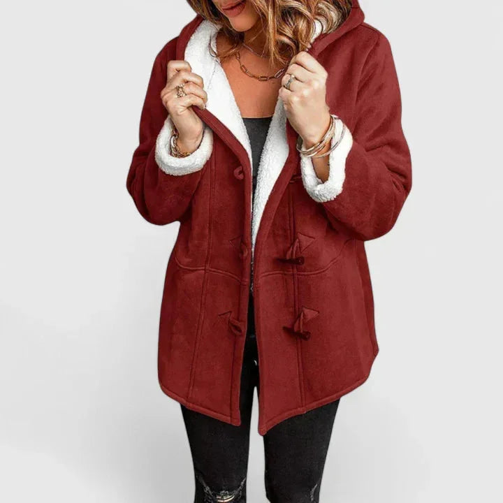 Suède-look jack met toggle-capuchon en sherpavoering