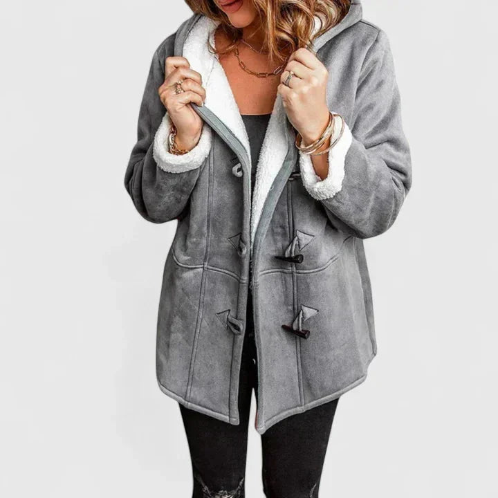 Suède-look jack met toggle-capuchon en sherpavoering