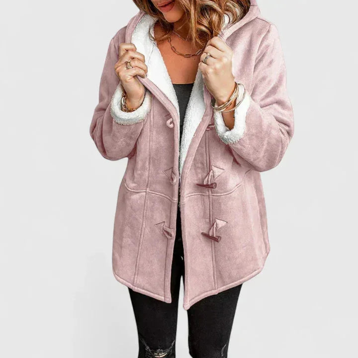 Suède-look jack met toggle-capuchon en sherpavoering
