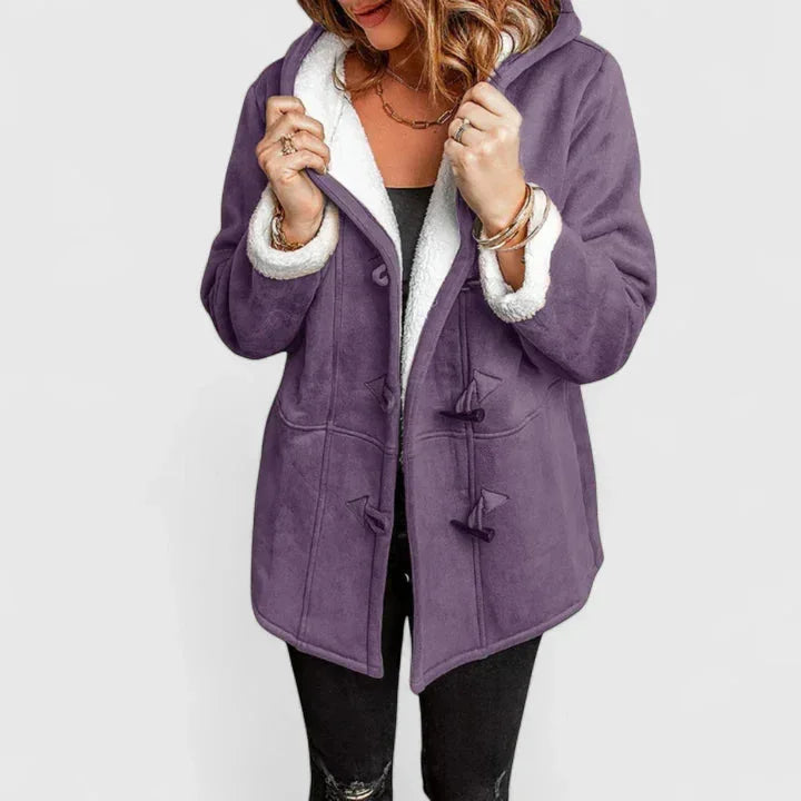 Suède-look jack met toggle-capuchon en sherpavoering