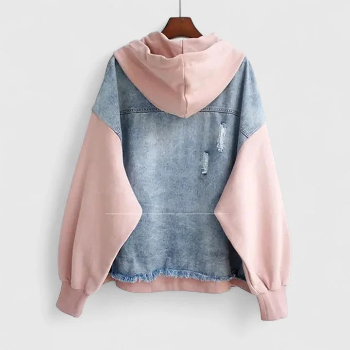 Colourblock jack met rits, capuchon en contrastmouwen