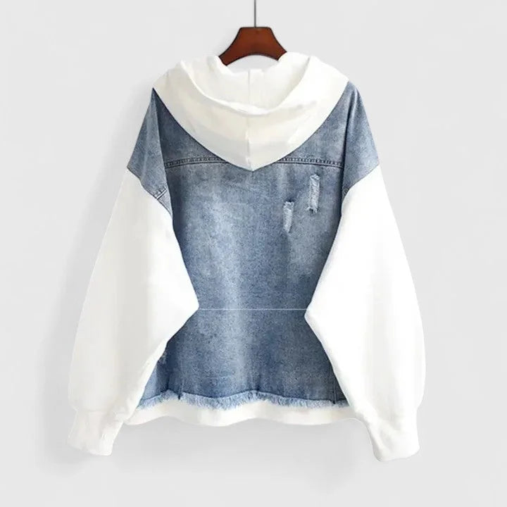 Colourblock jack met rits, capuchon en contrastmouwen