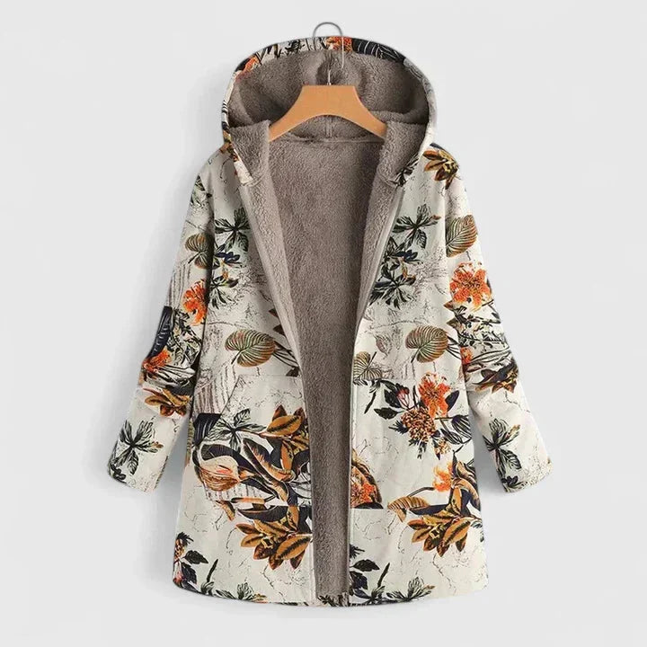 Bloemenprint parka met capuchon en sherpa voering