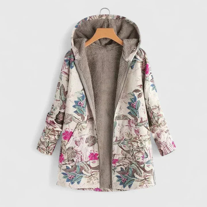 Bloemenprint parka met capuchon en sherpa voering