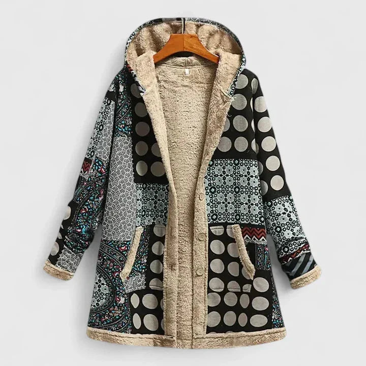 Bloemenprint parka met capuchon en sherpa voering