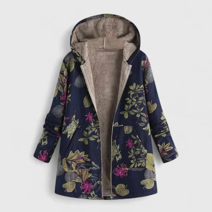 Bloemenprint parka met capuchon en sherpa voering