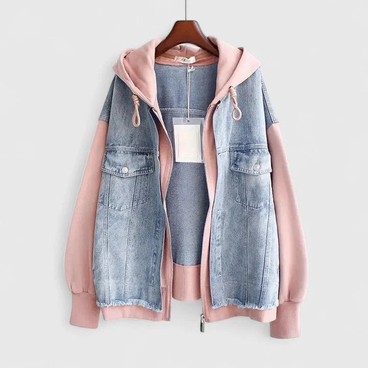 Colourblock jack met rits, capuchon en contrastmouwen