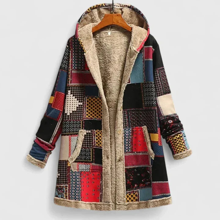 Bloemenprint parka met capuchon en sherpa voering