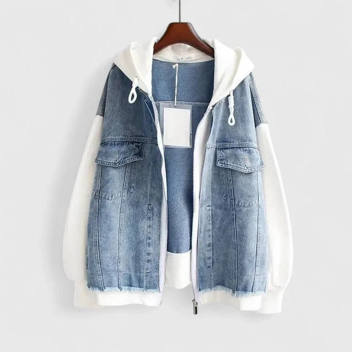Colourblock jack met rits, capuchon en contrastmouwen