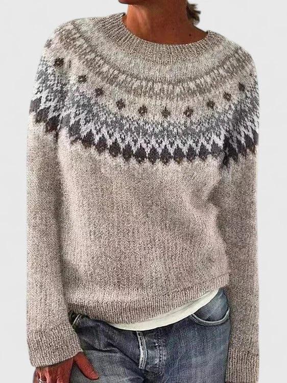Fair Isle gebreide trui met ronde hals en patroonjuk