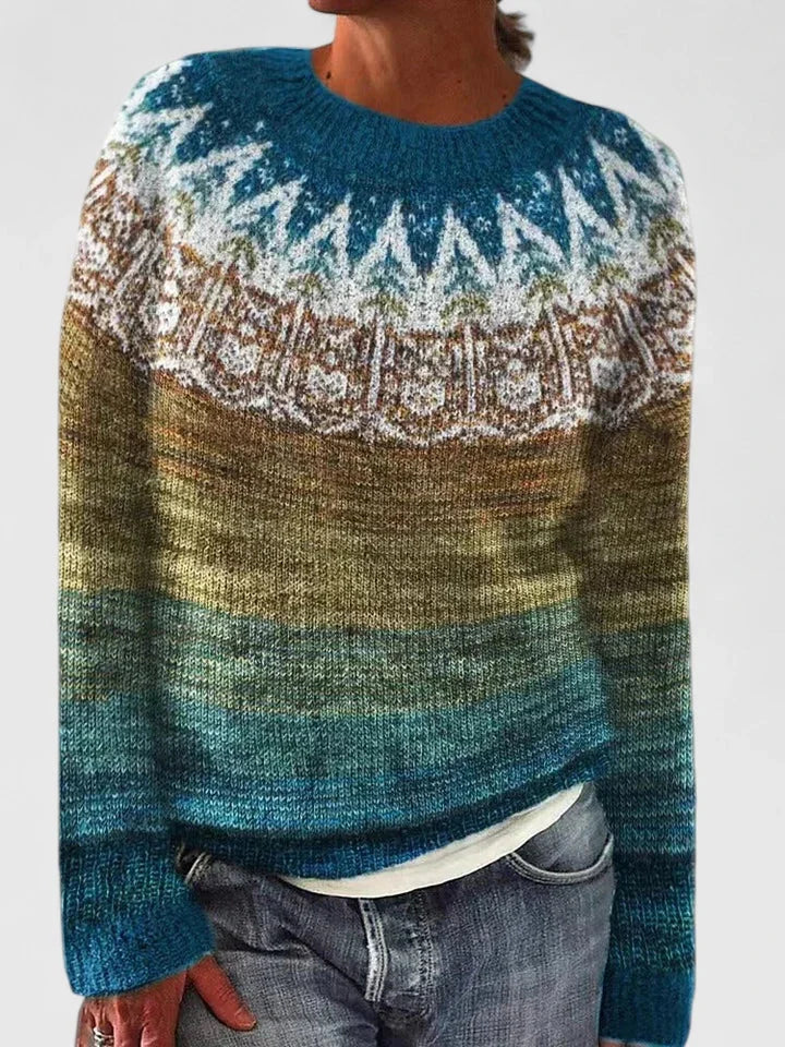 Fair Isle gebreide trui met ronde hals en patroonjuk