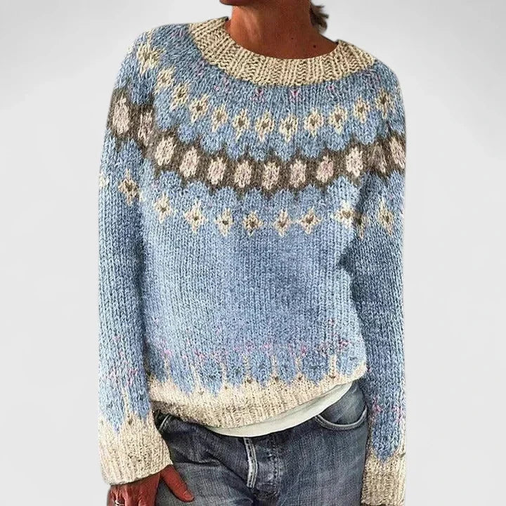 Fair Isle gebreide trui met ronde hals en patroonjuk
