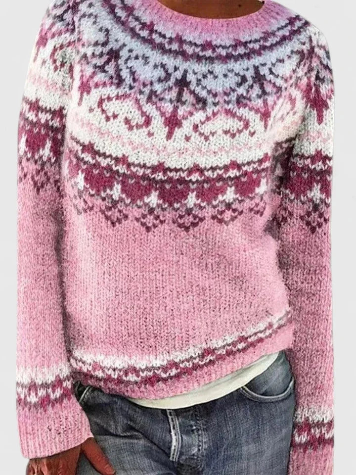 Fair Isle gebreide trui met ronde hals en patroonjuk