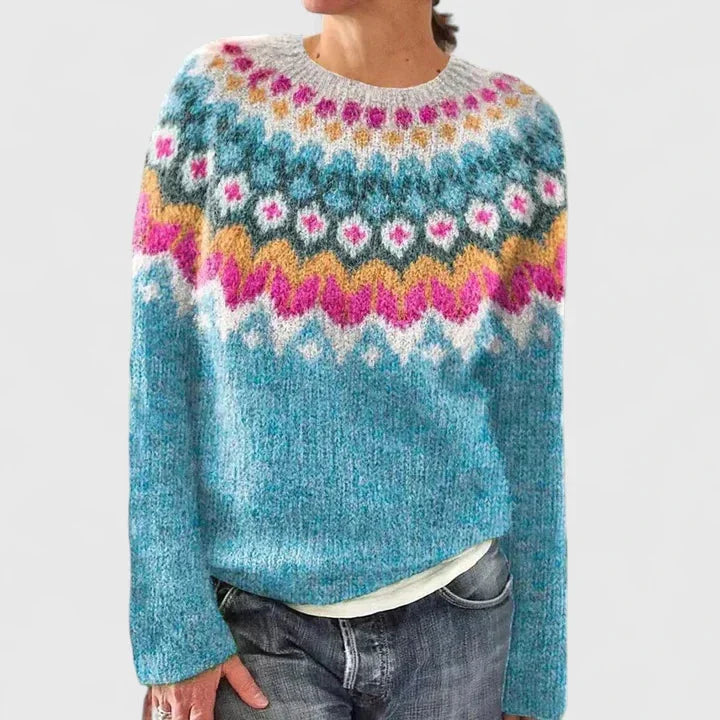 Fair Isle gebreide trui met ronde hals en patroonjuk