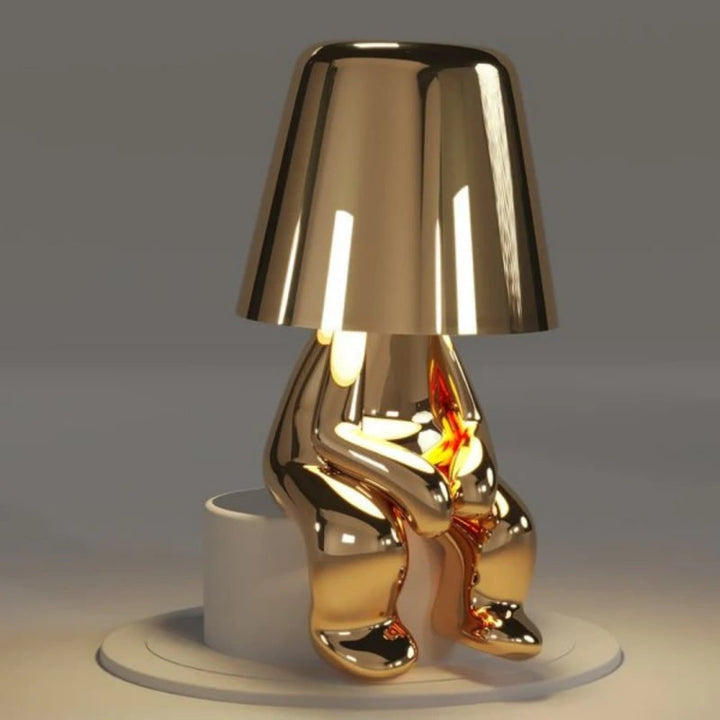 Snoerloze tafellamp, oplaadbaar, LED, USB, metalen figuur in zittende en staande poses, Denker