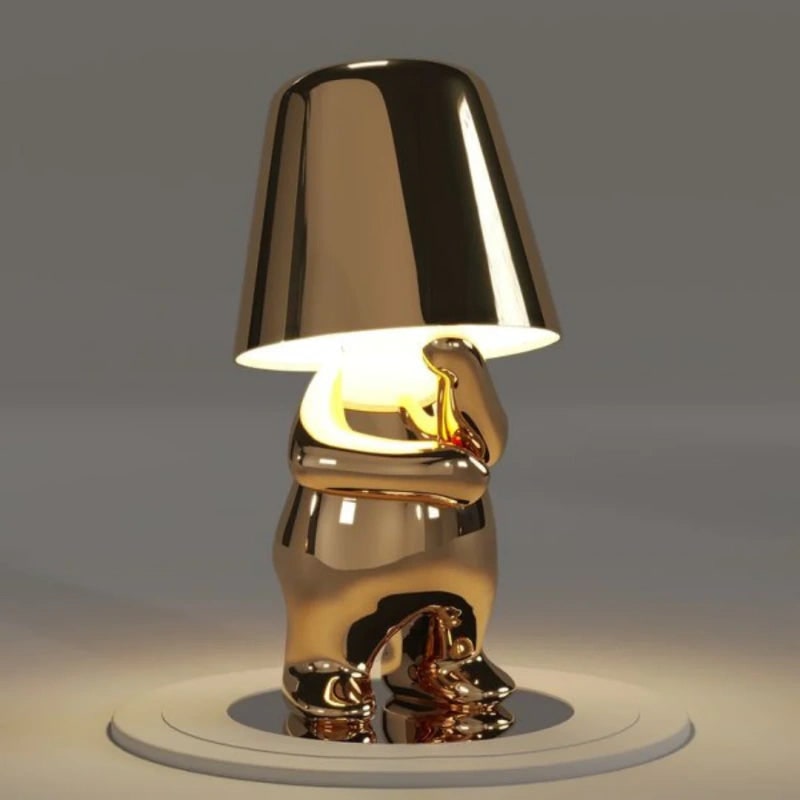 Snoerloze tafellamp, oplaadbaar, LED, USB, metalen figuur in zittende en staande poses, Denker