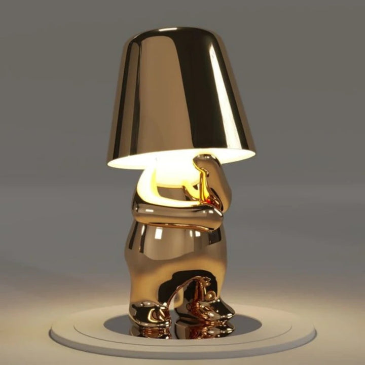 Snoerloze tafellamp, oplaadbaar, LED, USB, metalen figuur in zittende en staande poses, Denker