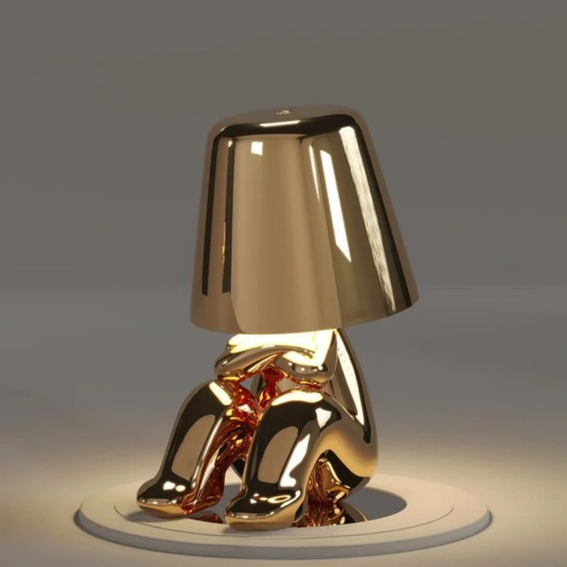 Snoerloze tafellamp, oplaadbaar, LED, USB, metalen figuur in zittende en staande poses, Denker