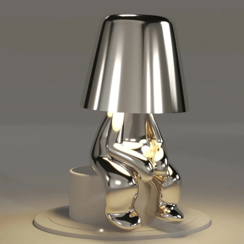 Snoerloze tafellamp, oplaadbaar, LED, USB, metalen figuur in zittende en staande poses, Denker