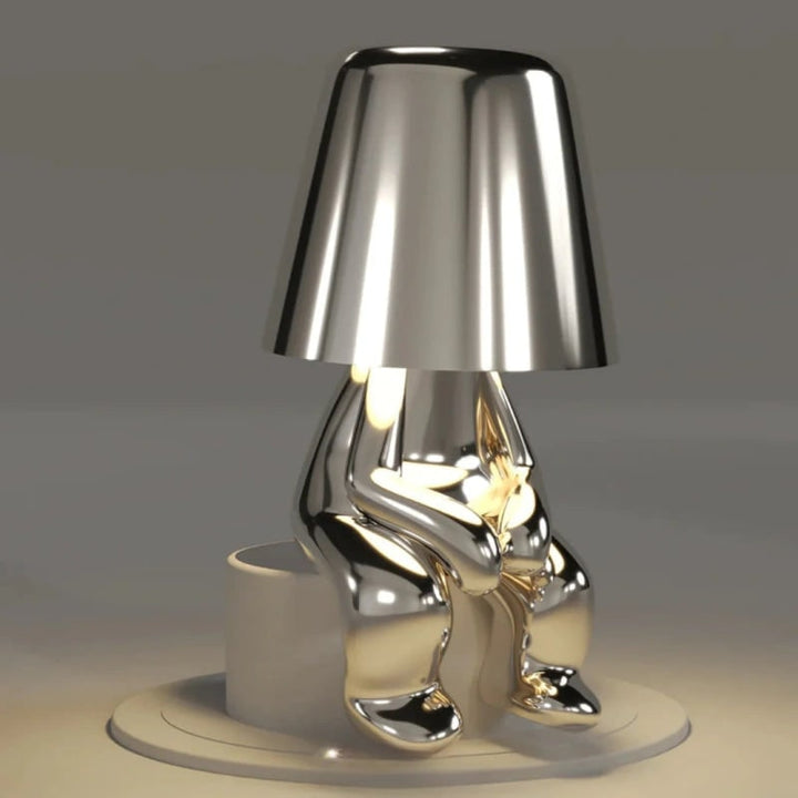 Snoerloze tafellamp, oplaadbaar, LED, USB, metalen figuur in zittende en staande poses, Denker