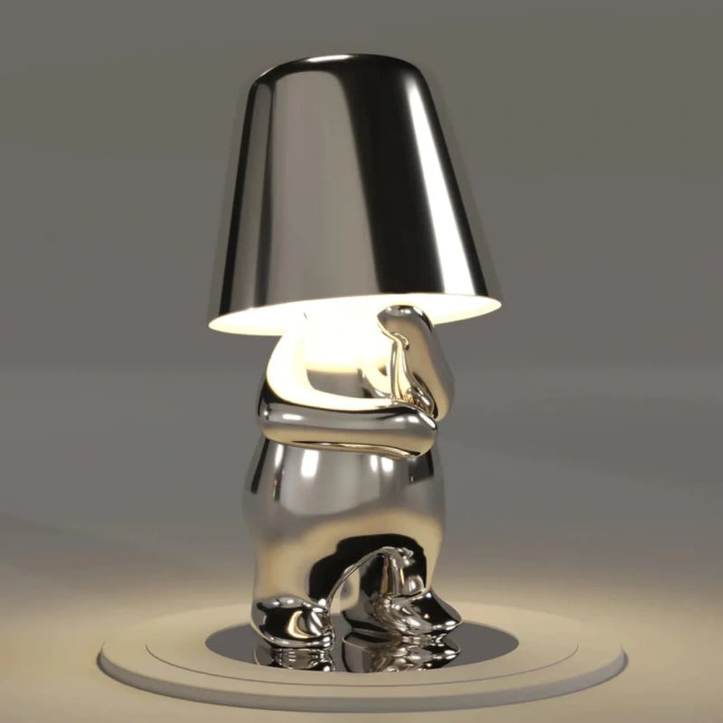 Snoerloze tafellamp, oplaadbaar, LED, USB, metalen figuur in zittende en staande poses, Denker