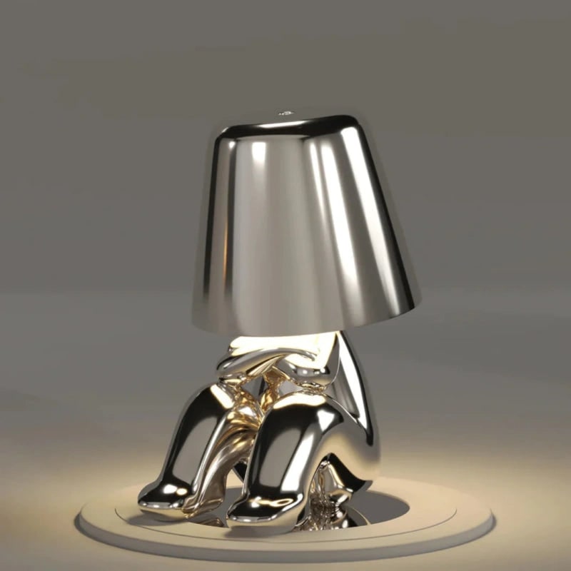 Snoerloze tafellamp, oplaadbaar, LED, USB, metalen figuur in zittende en staande poses, Denker