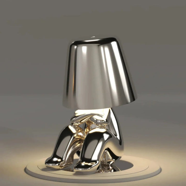 Snoerloze tafellamp, oplaadbaar, LED, USB, metalen figuur in zittende en staande poses, Denker
