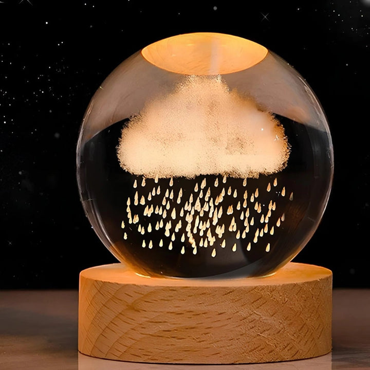 Kristallen bollamp nachtlampje 3D lasergegraveerd glas houten voet USB LED decoratief