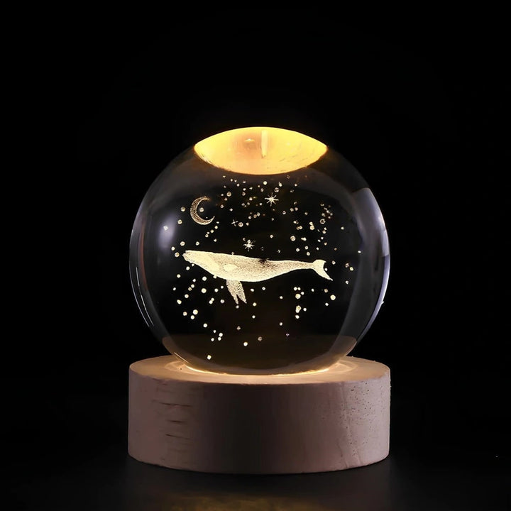 Kristallen bollamp nachtlampje 3D lasergegraveerd glas houten voet USB LED decoratief