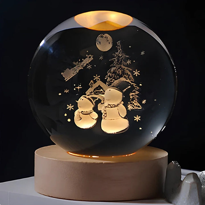 Kristallen bollamp nachtlampje 3D lasergegraveerd glas houten voet USB LED decoratief