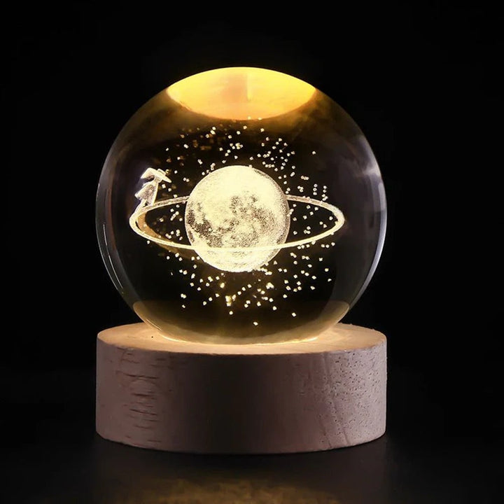 Kristallen bollamp nachtlampje 3D lasergegraveerd glas houten voet USB LED decoratief