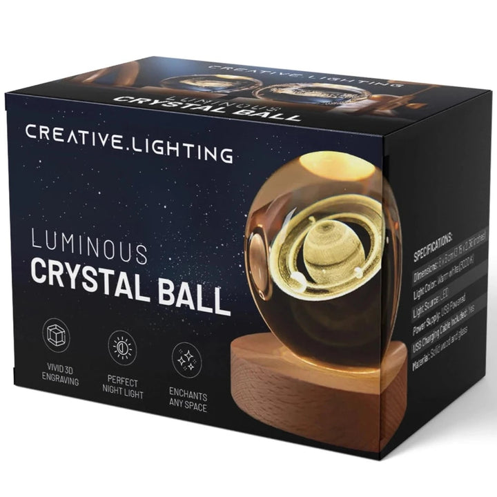Kristallen bollamp nachtlampje 3D lasergegraveerd glas houten voet USB LED decoratief