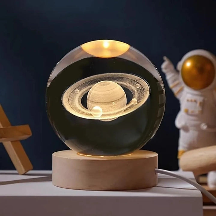 Kristallen bollamp nachtlampje 3D lasergegraveerd glas houten voet USB LED decoratief