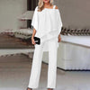 Elegante Tweedelige Damespakset Met Top Met Vleermuismouwen en Rechte Broek