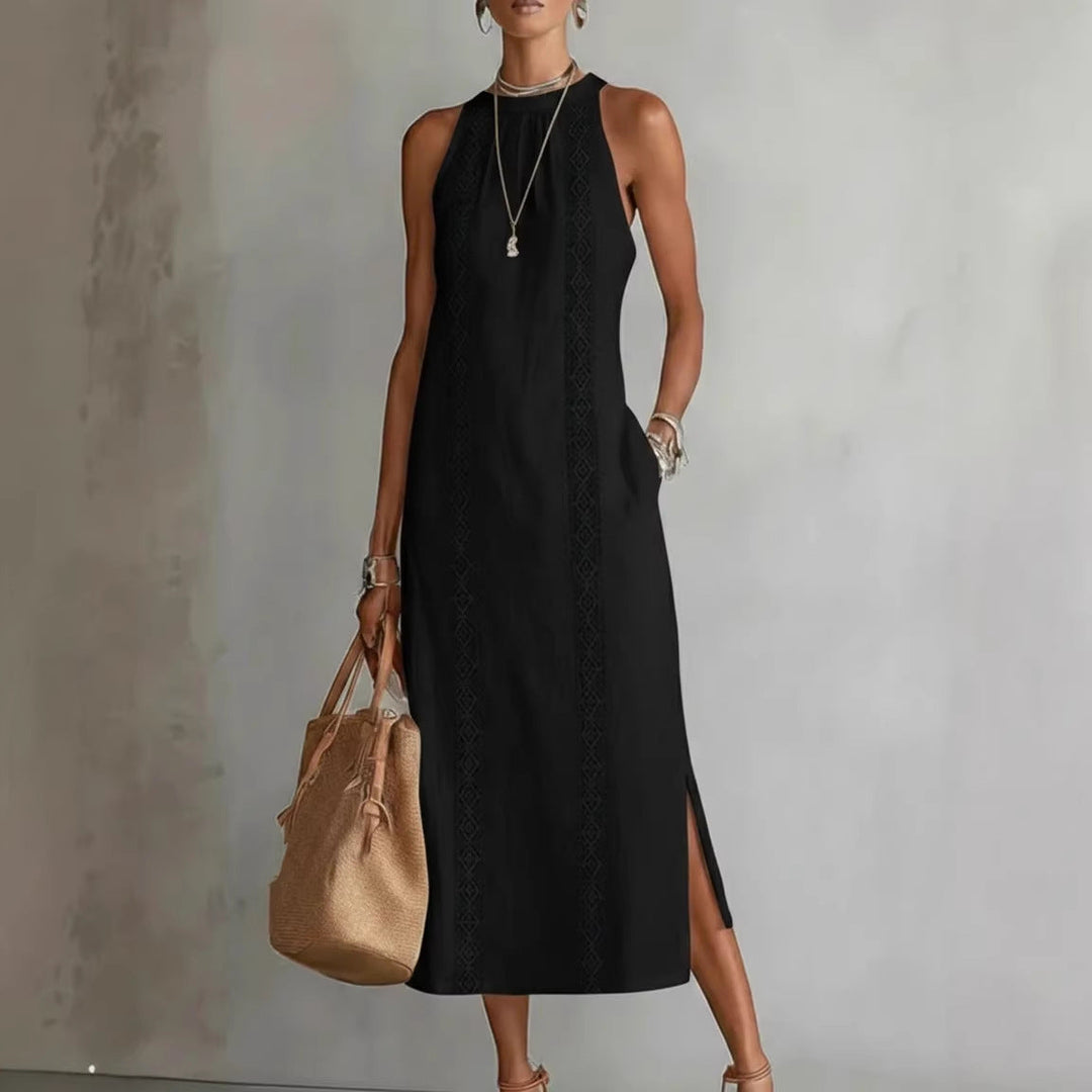 Women's Halter Neck Sleeveless Dress Lace Patchwork Holiday Style Summer Top