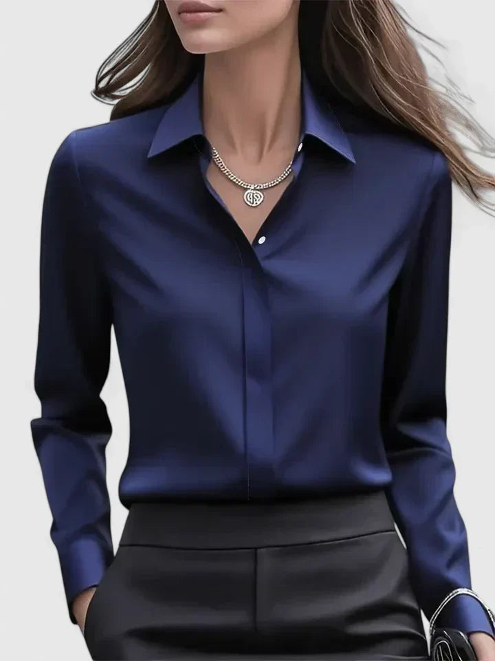 Satijnen blouse met lange mouwen voor dames – elegante kantoorblouse