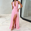 Elegante dames maxi-jurk halternek V-hals