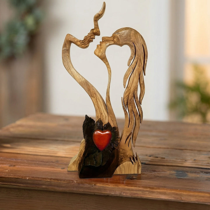 Houten Koppelbeeld – Abstract Design, Ambachtelijke Uitstraling & Woondecoratie
