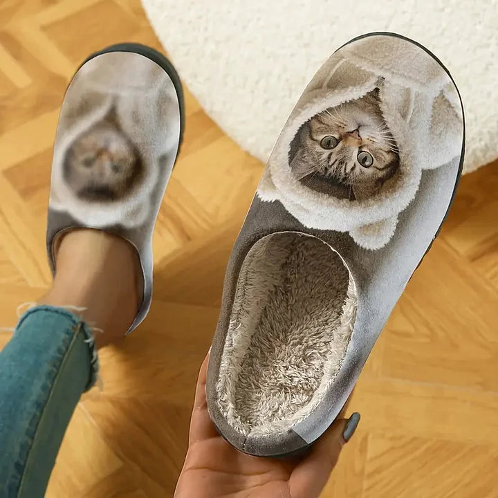Gezellige instappantoffels met 3D-kattengezicht