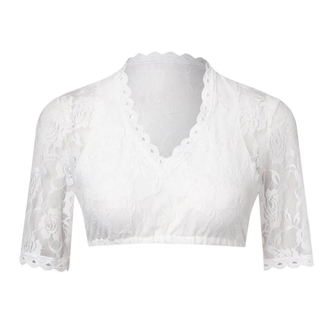 Dames dirndl crop top met bloemenkant en diepe V-hals