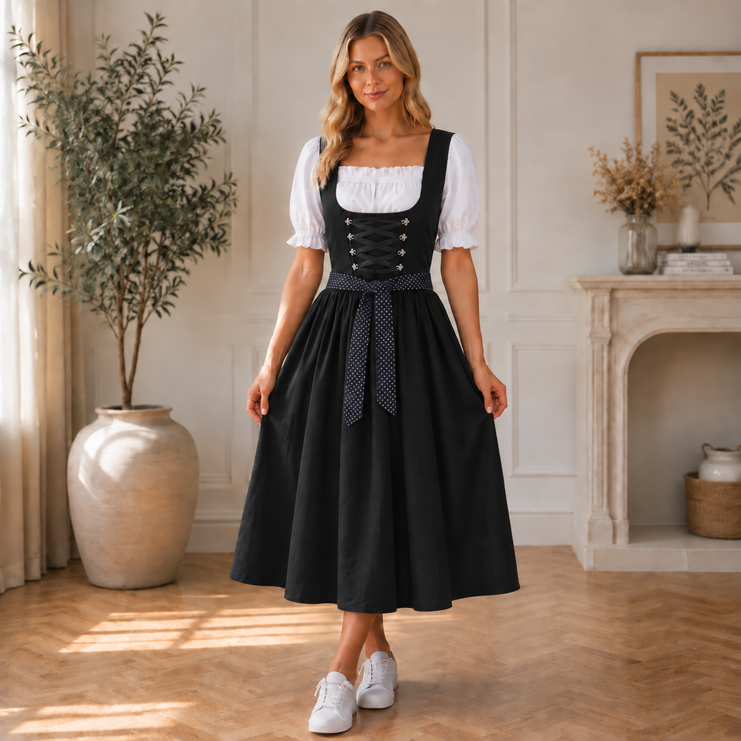 Midi-dirndl voor dames met rijglijfje