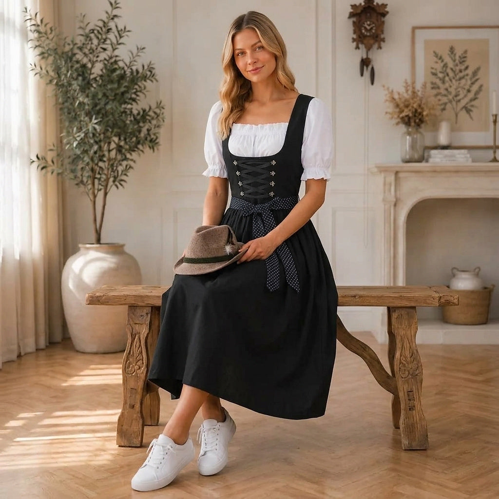 Midi-dirndl voor dames met rijglijfje