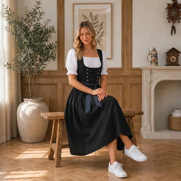 Midi-dirndl voor dames met geregen korset
