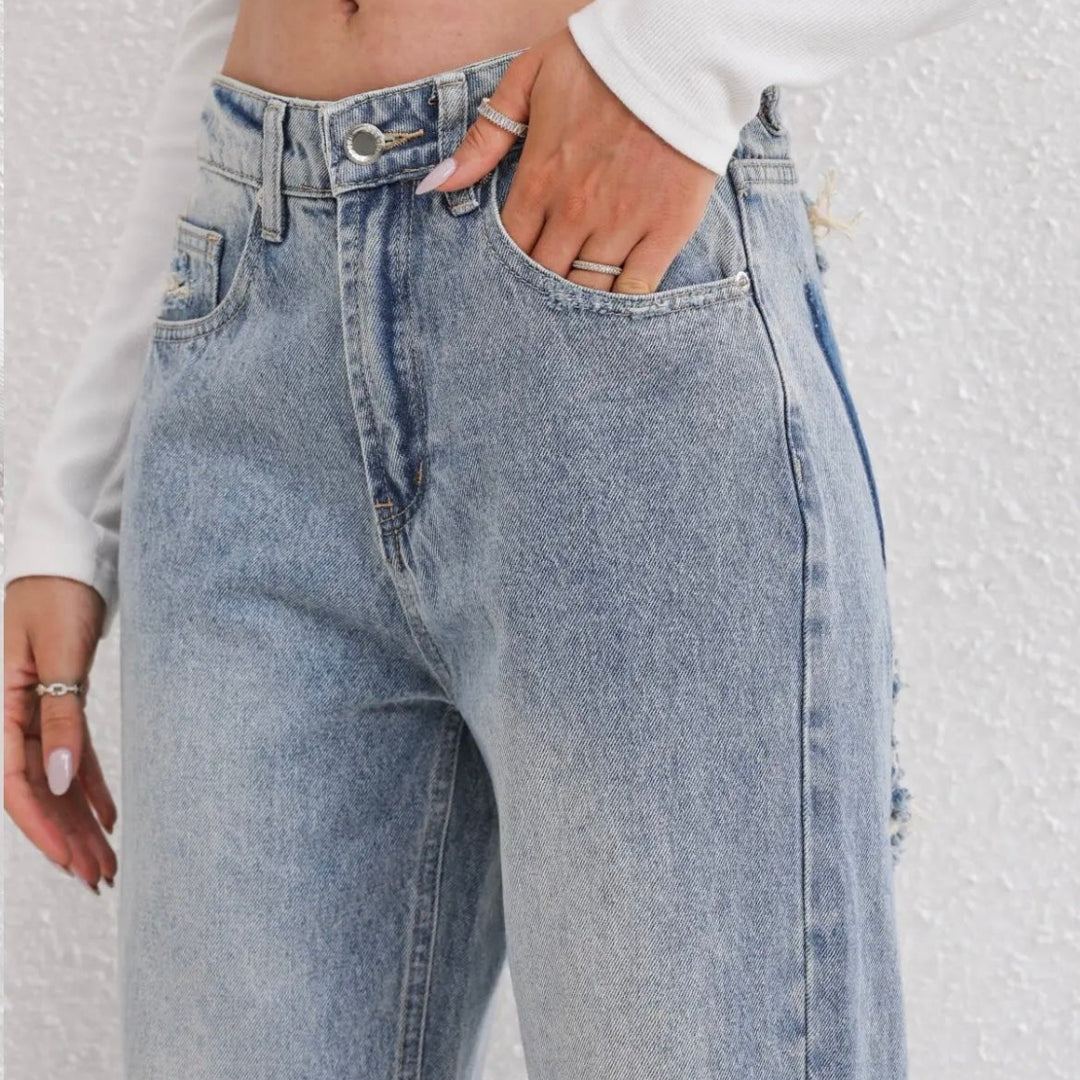 Dames Vintage Ripped Jeans - Straight Fit & Tijdloze Stijl