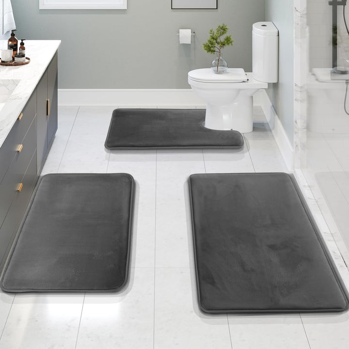 3-delige fluwelen memory foam badmat set