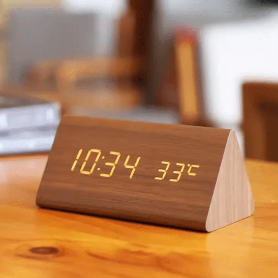 Digitale wekker hout LED temperatuurweergave kalender houten