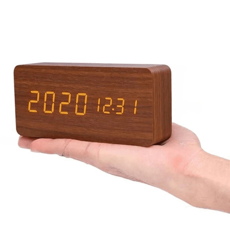 Digitale wekker hout LED temperatuurweergave kalender houten