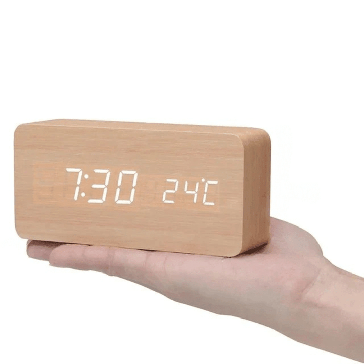 Digitale wekker hout LED temperatuurweergave kalender houten